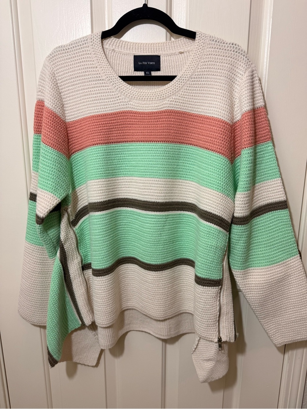 Anthropologie Crewneck Sweater in Cream, Mint & Coral Stripes